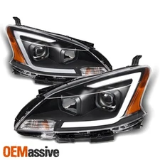 [Black] Fits 2013 2014 2015 Sentra LED Light Bar Projector Headlights Headlamps