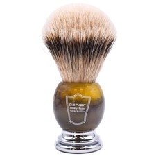 Parker 100 Silvertip Badger Shaving Brush   Faux Horn Handle, Long Loft 22 mm