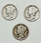 1943 All S Mint Mercury Silver Dimes Circulated As Pictured Lot Of Three (SP110)