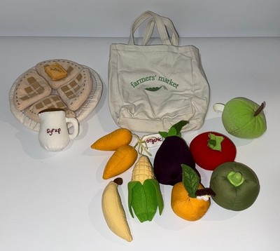 VTG Pottery Barn Kids PBK Felt Play Food Waffles Syrup Farmer s Market Fruits +