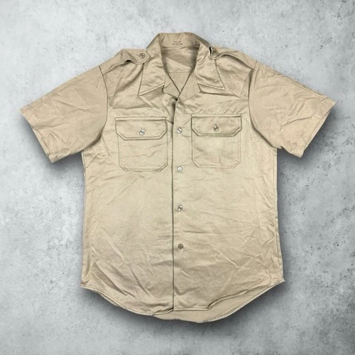 NOS Vintage 60s Khaki Military US Army Vietnam War Uniform Shirt Size Medium