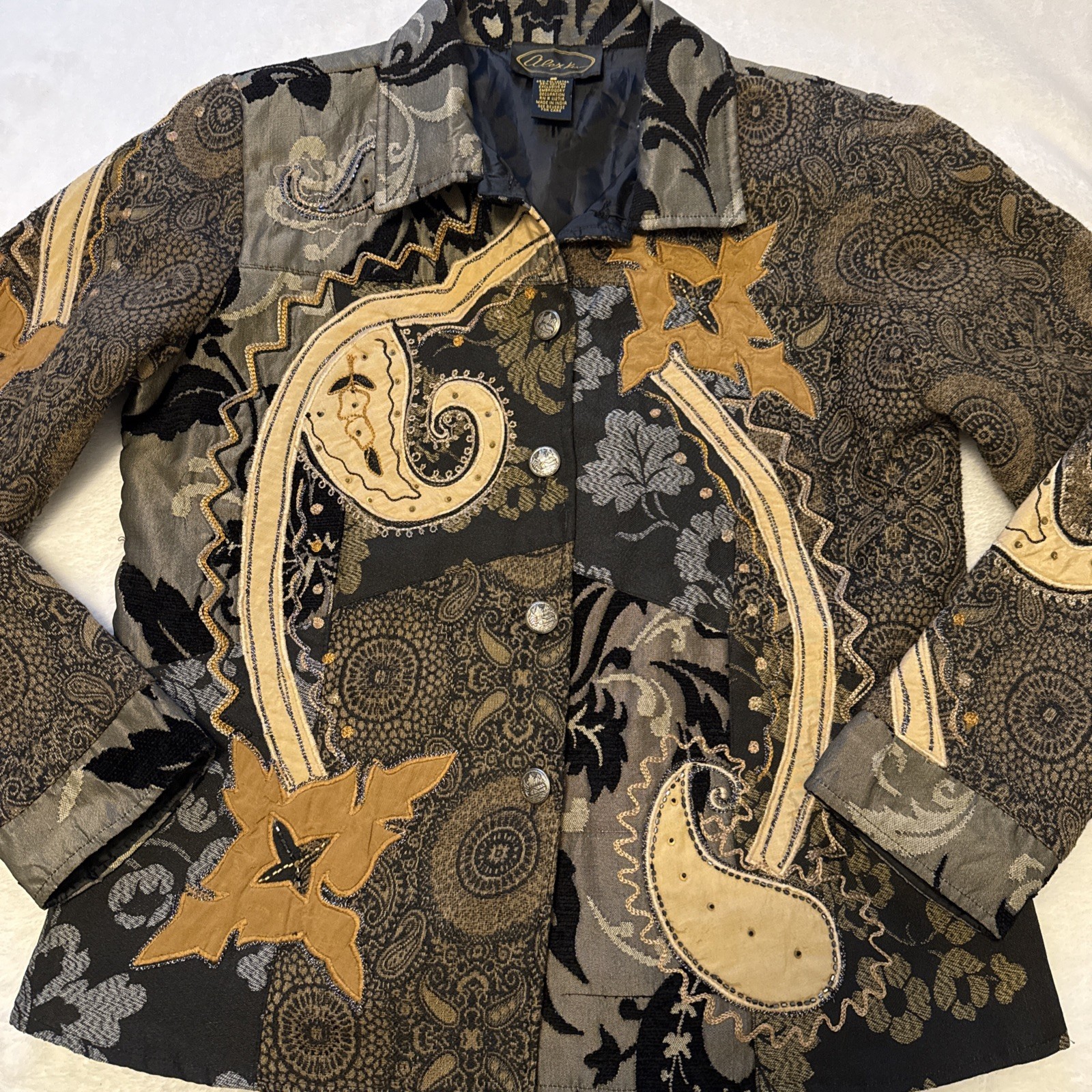 Alex Kim Tapestry Jacket Small Patchwork Boho Tex… - image 5