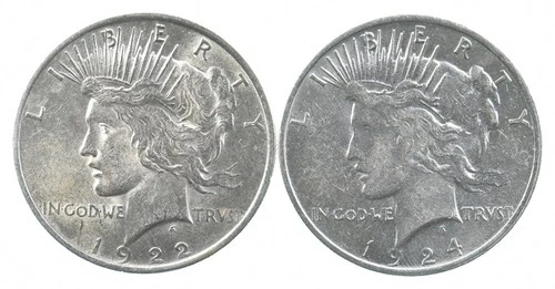 1922 & 1924 & Peace Silver Dollar $1 Bullion Collection Lot *868