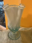 Fenton Art Glass~LILY OF THE VALLEY Opalescent Blue Handkerchief Vase 6.5” H