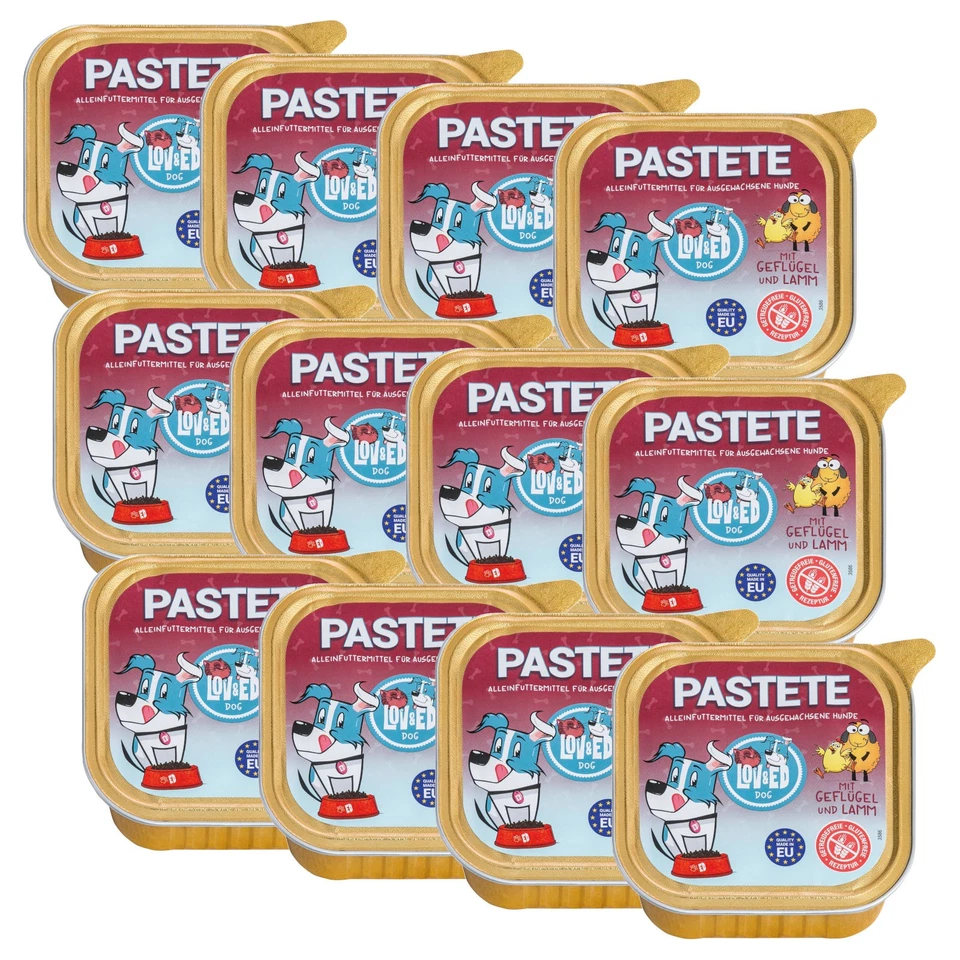 Lov&Ed Pastete mit Geflügel & Lamm, 12 x150g - Nassfutter für ausgewachsene Hund