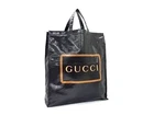 GUCCI Logo Print Medium Tote Bag 575140 Black Coated Canvas Unisex Excellent