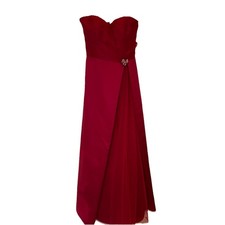 David’s Bridal Red Satin Dress With Tulle Inset. Pockets Size 6