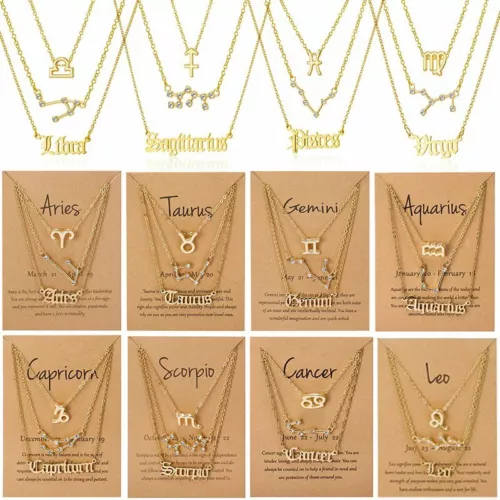 3Pcs/Set 12 Constellations Pendant Necklace Horoscopes Zodiac Women Choker - Picture 3 of 48