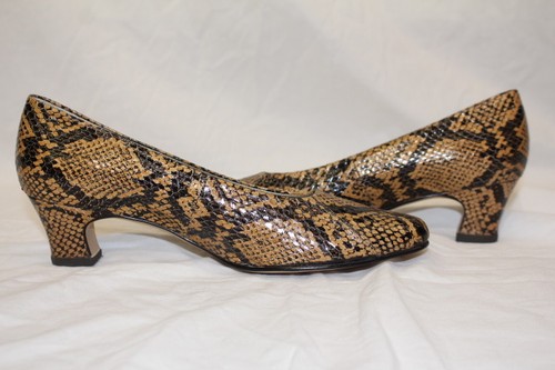 ROS HOMMERSON Black & Brown Faux Snakeskin "Vicki" Heels Womens Size 8N-B124 - Picture 4 of 9