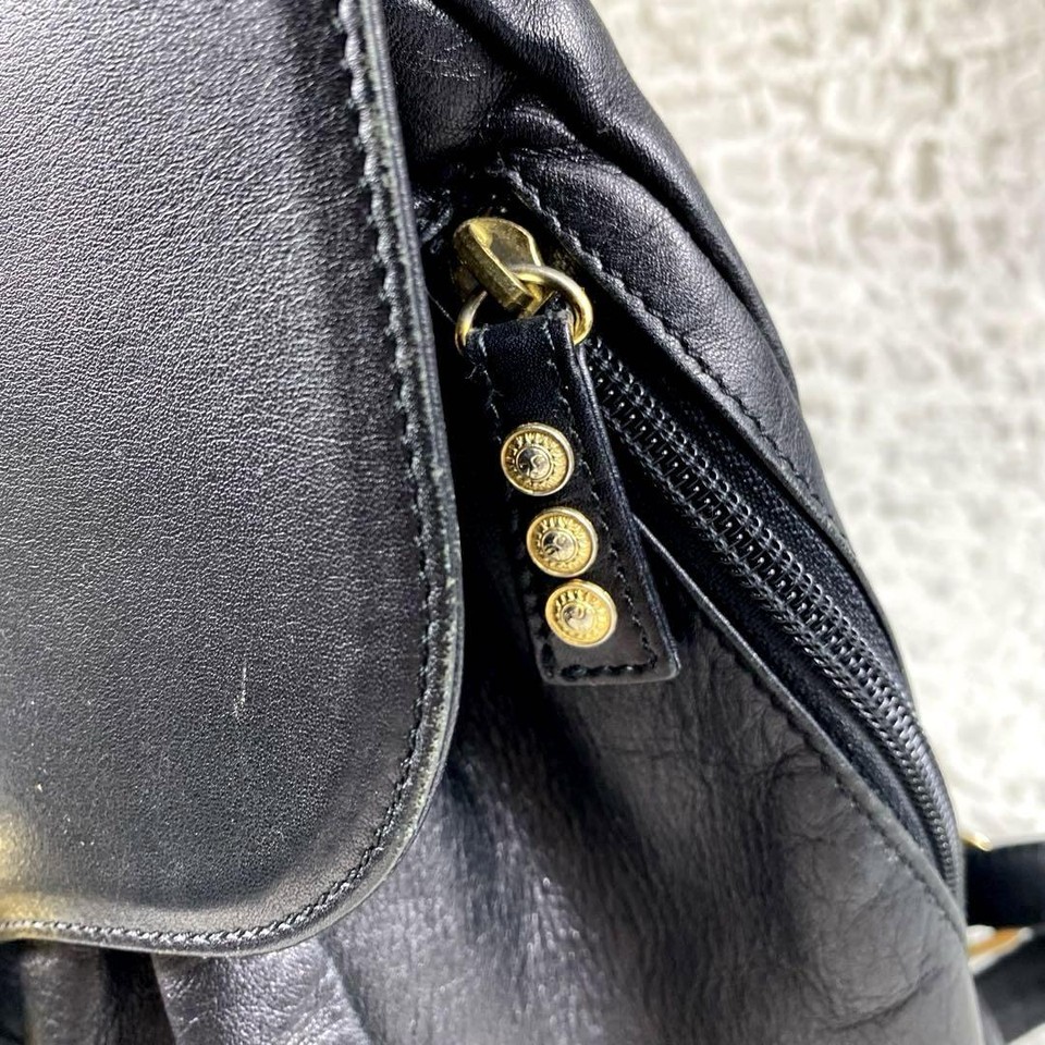 Gianni Versace Leather Backpack Sunburst Black with Gold Hardware and