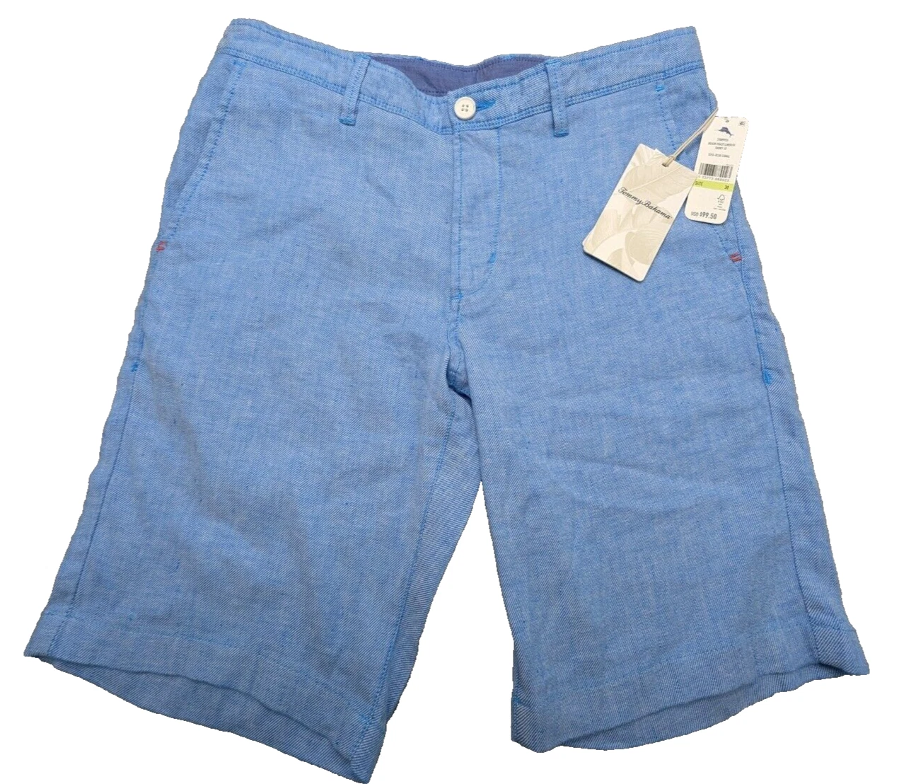 Tommy Bahama Shorts Mens 30W 10" Blue Linen Beach Coast Embroidered Logo $99