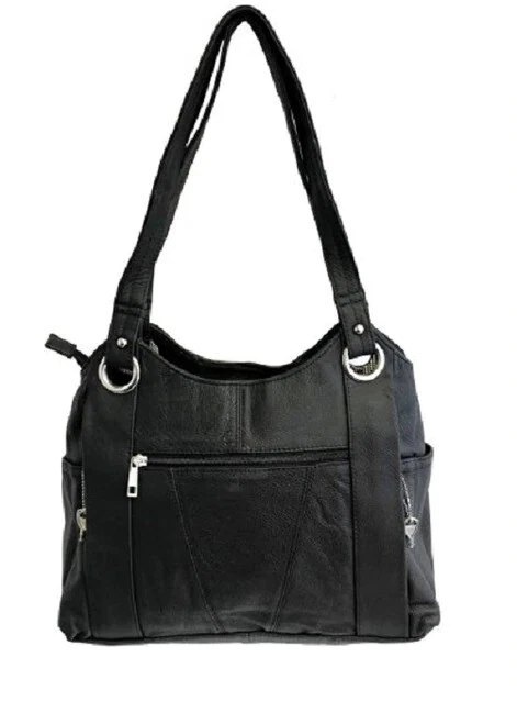 Black Leather Locking Concealment Purse - CCW Concealed Carry Gun Bag - Image 3 of 4