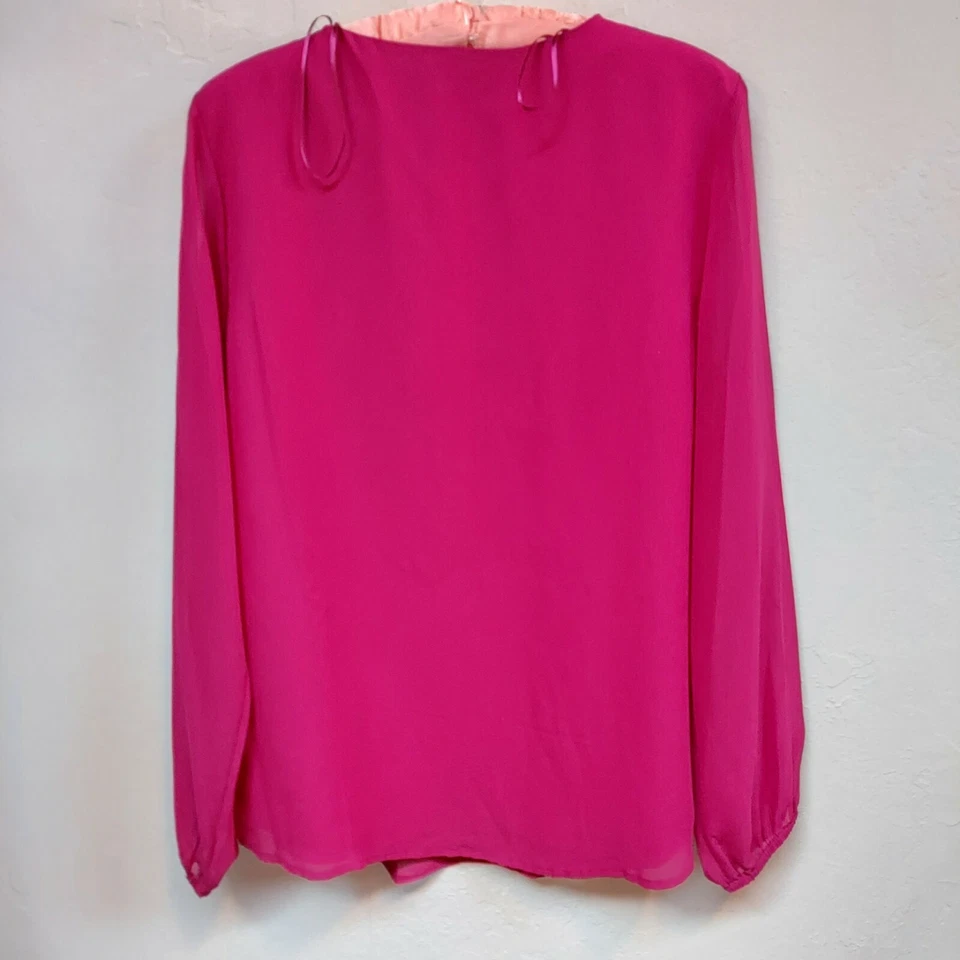 Jaclyn Smith Beaded Embellished Chiffon Top Blouse Medium Long Sleeve Maroon - Imagem 2 de 4