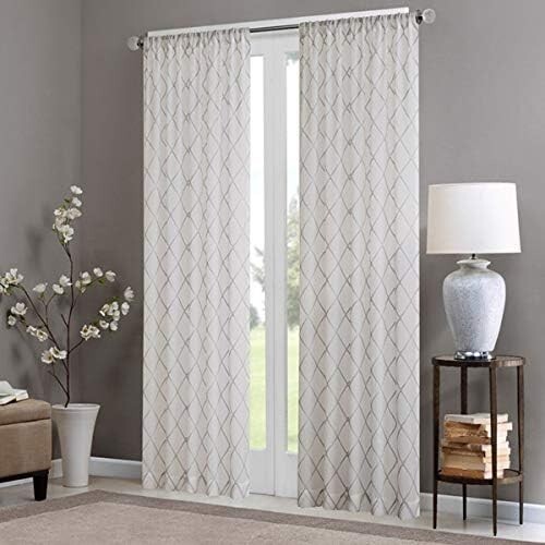 Madison Park Irina Rod Pocket Sheer Diamond Embroidery 50" x 95" Window Panel - Picture 1 of 4