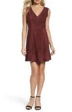 BB Dakota Lynne Faux Suede Skater Dress Burgundy Size 10 5650