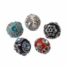 100x Round Handmade Polymer Clay Rhinestone Black Indonesia Beads Crafts 18 20mm