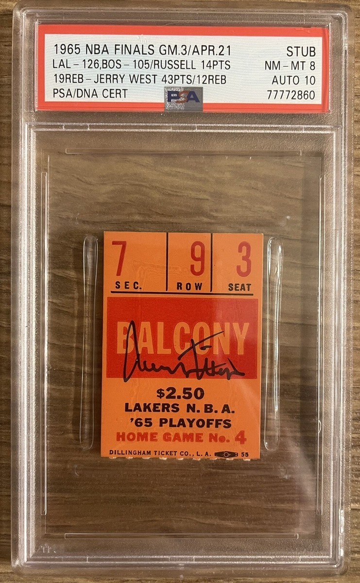 JERRY WEST SIGNED 1965 NBA FINALS GAME 3 TICKET🎟️WEST 43PTS POP1