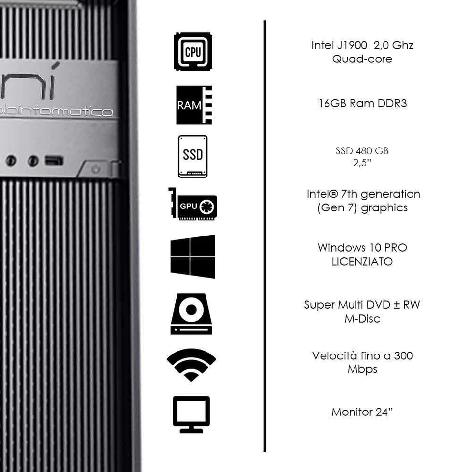 Computer completo 16gb ram ssd 240gb monitor mouse tastiera altoparlanti inclusi - Imagen 2 de 4