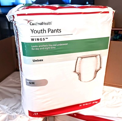 Cardinal Health Youth Pants Diapers With Wings Size S/M *New* ( 1pk) 17ct