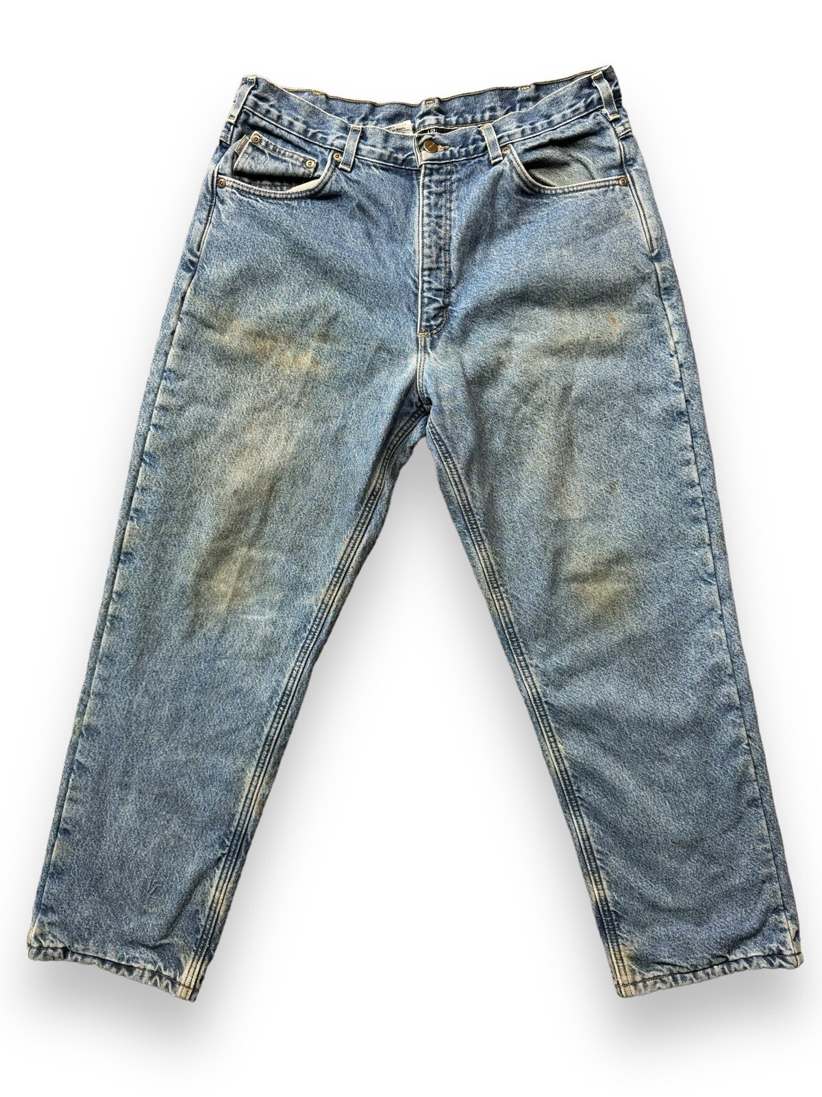 Carhartt Fleece Lined Denim Blue Carpenter Work Jeans W36” L30”