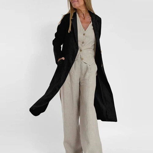 Women's suit jacket vest/top+pants new patchwork cotton linen casual set - Bild 7 von 34
