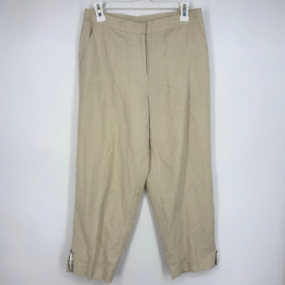Ruby Rd Womens PETITE 8P Capri Pants Light Beige Linen Rayon Lined Shell Accents