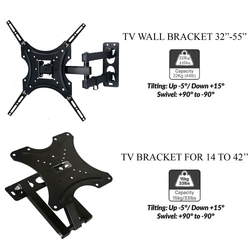 Soporte pared de TV Soporte de inclinación y giro para 32 37 40 42 43 50 Monitor LCD de 55 pulgadas Reino Unido | eBay