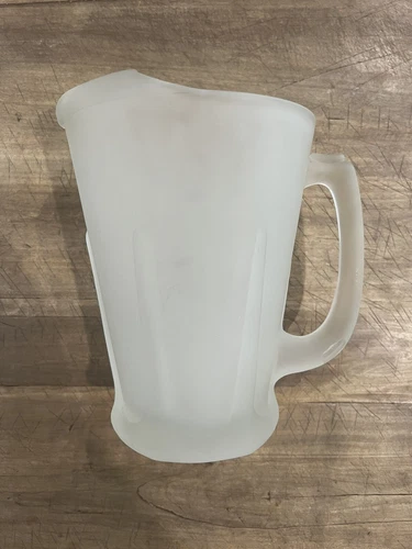 Vintage Indiana Glass Tiara Frosted White Satin Crystal Patio Pitcher w/ Ice Lip