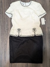 Vintage NWT Adrianna Papell Silk Dress Size 14 White Short Sleeve Knee Length