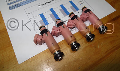 4x Subaru STI Pink 565cc Fuel Injectors: Flow Tested & Cleaned