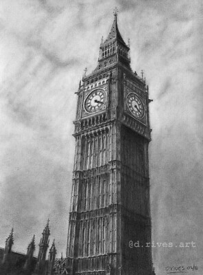 Signierter A4 Druck ''Big Ben, London'' Bleistiftzeichnung
