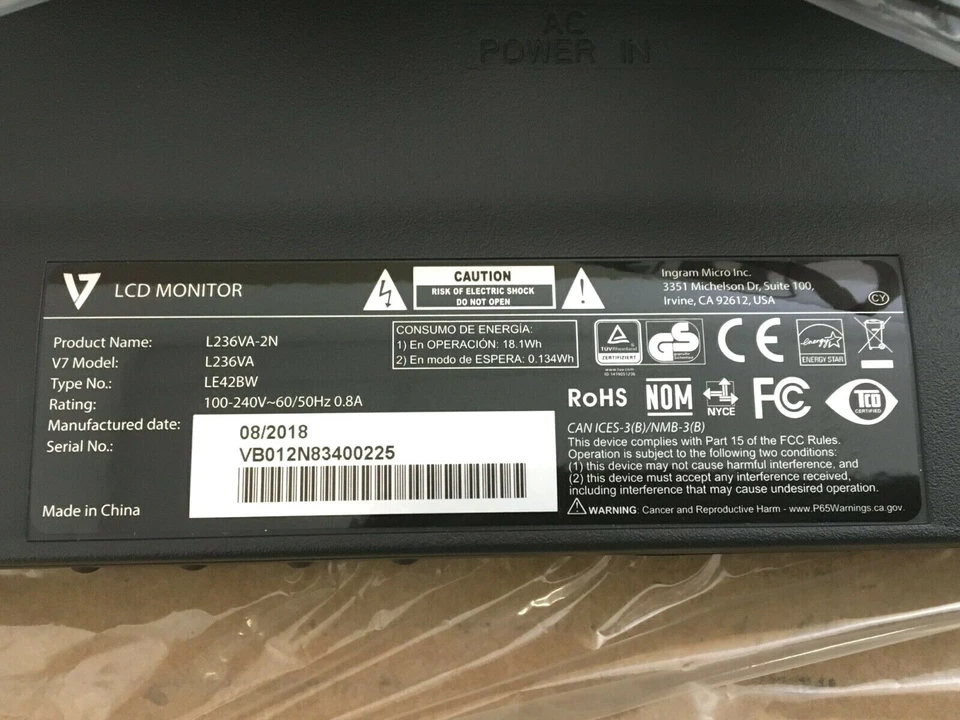 V7 23.6" LED LCD Display L236VA-2N ✅❤️️✅ AS IS - READ No Power Full Accessories - Image 4 of 4