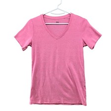 Uniqlo Supima Cotton T Shirt Womens S Short Sleeve Pink V-Neck