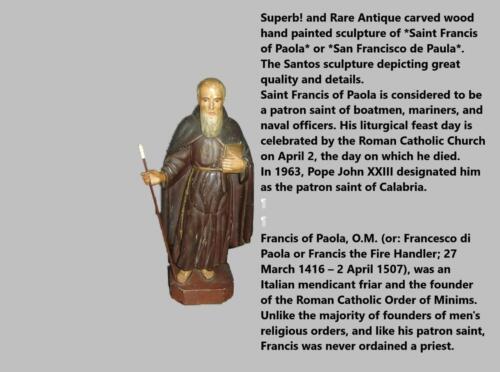 Antique Italian School Saint Francis Francesco Of Paola Santos Sculpture Statue.