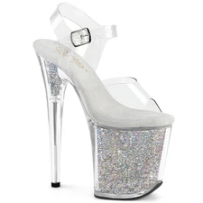 PLEASER FLAMINGO-808RS 8" Heel Clear Rhinestone Platform Ankle Strap Women Shoes