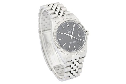 Rolex Mens Datejust 16014 18K White Gold Steel Black Dial Watch w/ Rolex Band - Picture 7 of 7