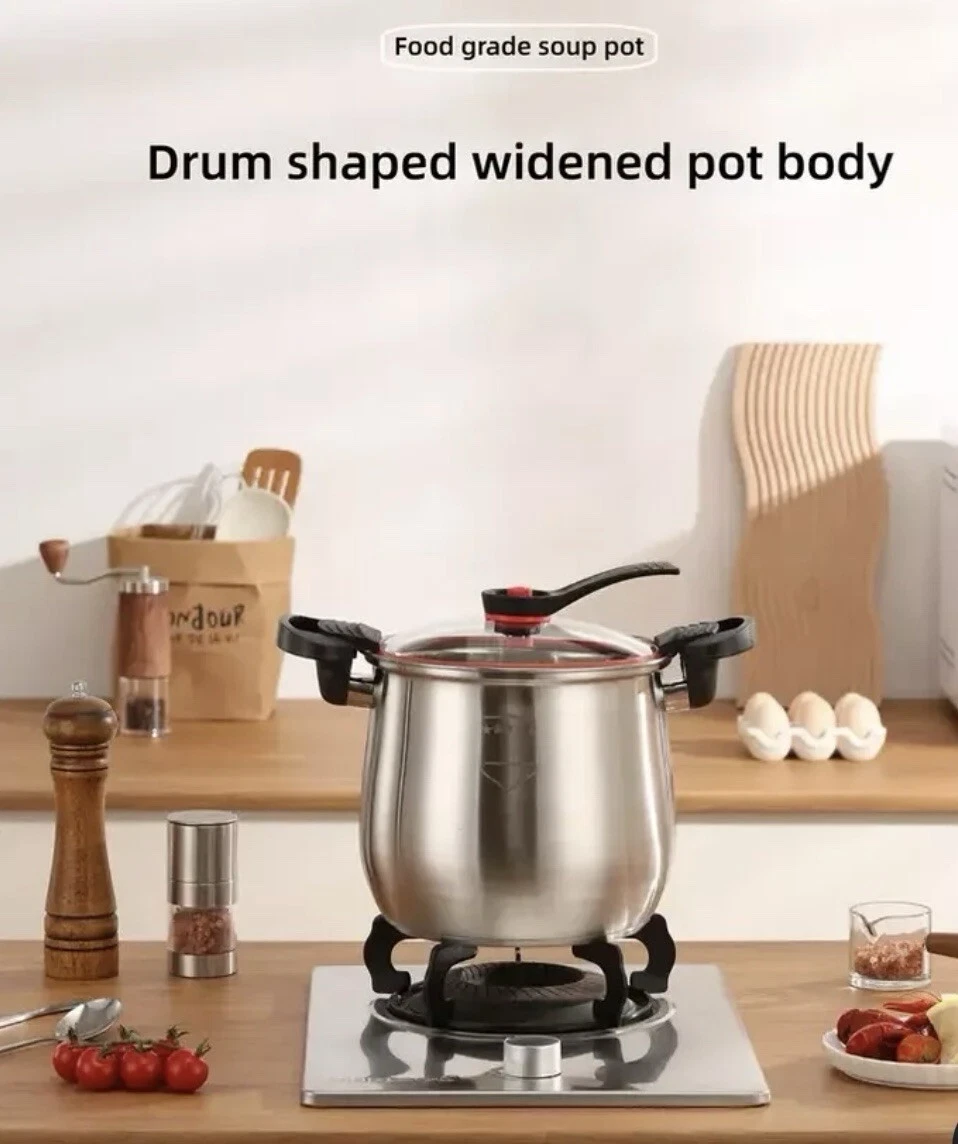 Stainless Steel 304 Quick-Boil Soup Pot with Lid - Non-Stick, Large Capacity .