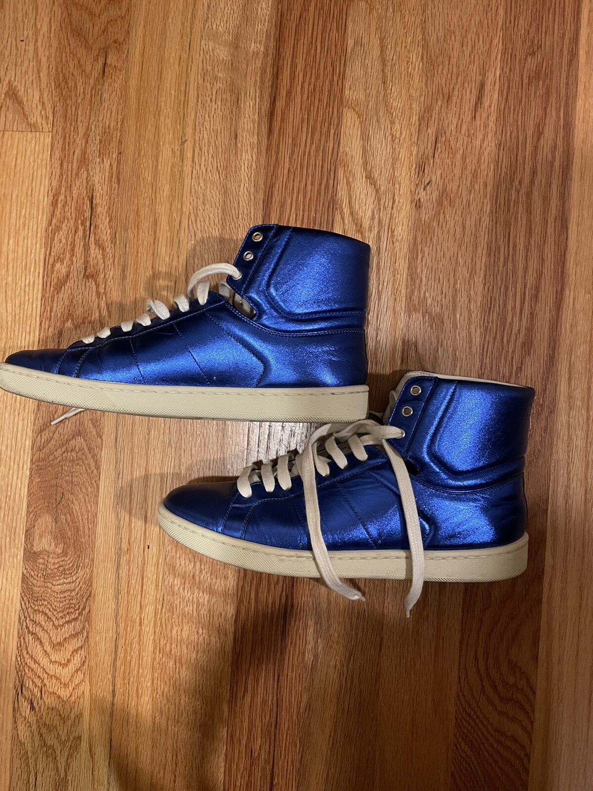 Top alto YSL Saint Laurent blu classico corte pelle di agnello EU 36