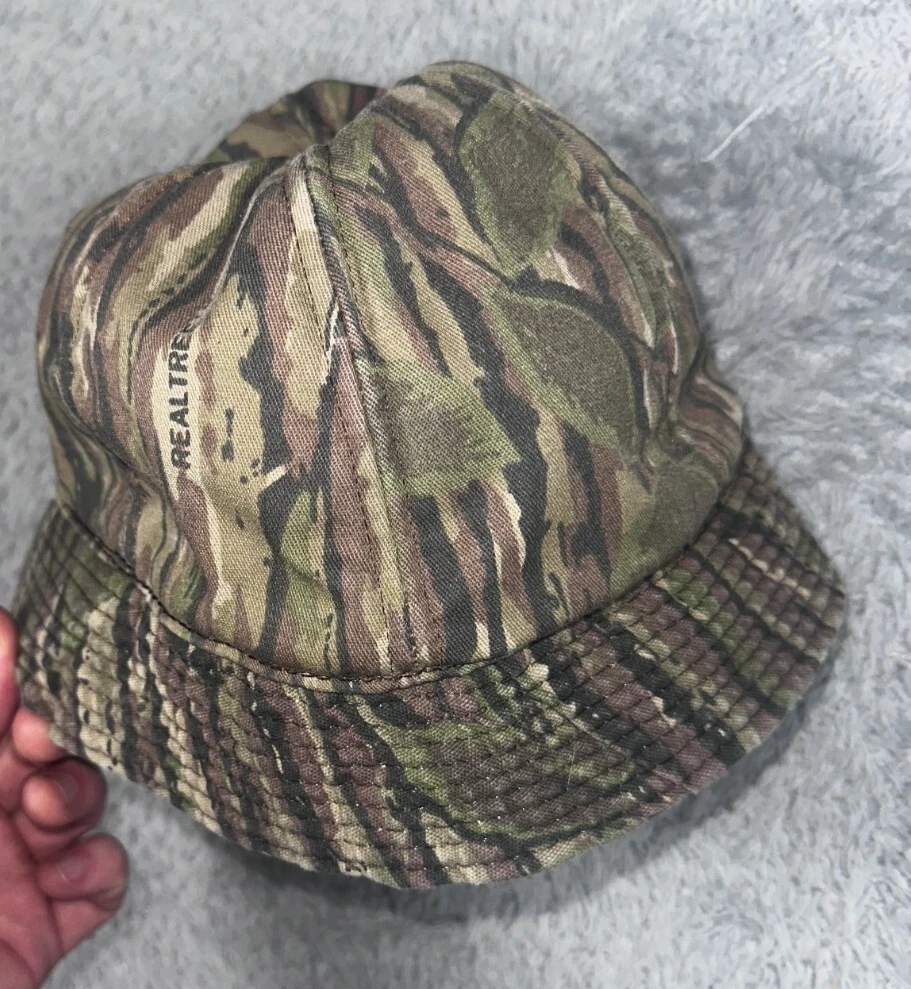 Vintage 80s Leaf Camo Medium Bucket Hat Hunting Real Tree Jones Made in USA