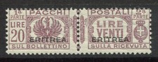 L'Érythrée 1927 Sass. 31 Neuf ** 100% colis postaux 20 l.