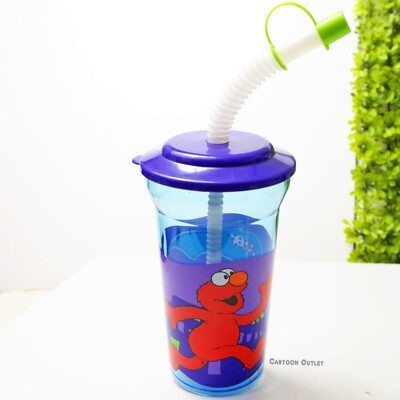 Elmo  Tumbler Blue Plastic Cup New Vintage Zak Designs Straw Rare Find