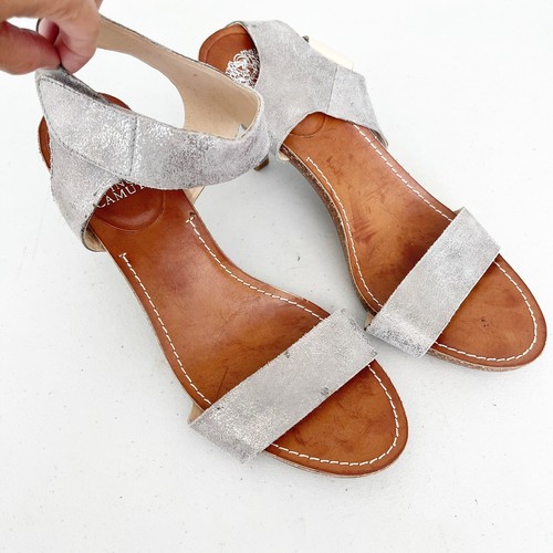 Vince Camuto Olinsa Metallic Silver Leather Cork Trimmed Sandals size 10M  190955843941 | eBay