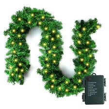 10FT Pre-lit Christmas Garland with 50 LED Lights, Battery Pre-lit Xmas Garland