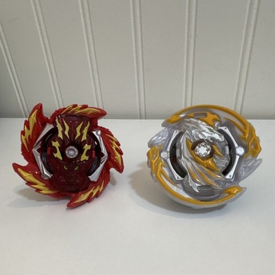 Beyblade Burst Lot of 2 Spinning Battle Tops Red/Gold & Silver/Gray Plastic