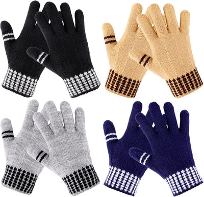 Kids Winter Gloves for Boys Girls - 4 Pairs Kids Boys Winter Gloves, Kids Mitten