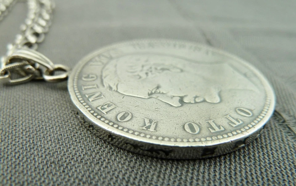 Anhänger Münze Silber 5 Mark 1902 D Otto von Bayern mit Kette - Bild 4 von 4