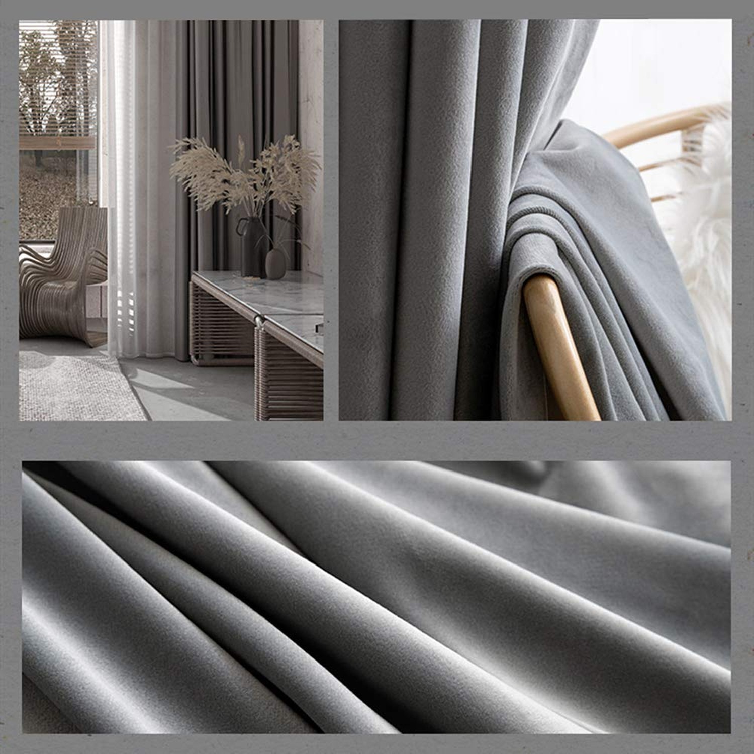 SINGINGLORY Velvet Curtains Grey 52 x 96 Inch Blackout Grommet Window Curtain...