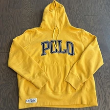 Polo Ralph Lauren Hoodie Yellow RL-67 Arch Logo Spellout Pullover Hoodie Large L
