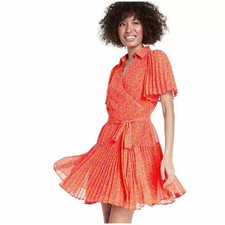 ALEXIS x Target Wrap Dress Orange Pink Floral Flutter Sleeve Pleated Size Small