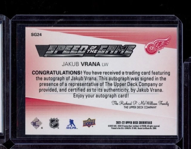 2022 UPPER DECK CREDENTIALS JAKUB VRANA SPEED OF THE GAME AUTO 2/3 SSP - Image 2 of 2
